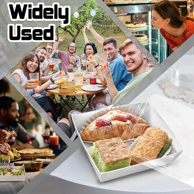 20 Pack Charcuterie Boxes with Clear Lids, 7 Inches White Large Square To Go Paper Bakery Dessert Treat Boxes, Disposable Food Containers for Sandwich Cookie Brownie Slice Cake Strawberry Snack