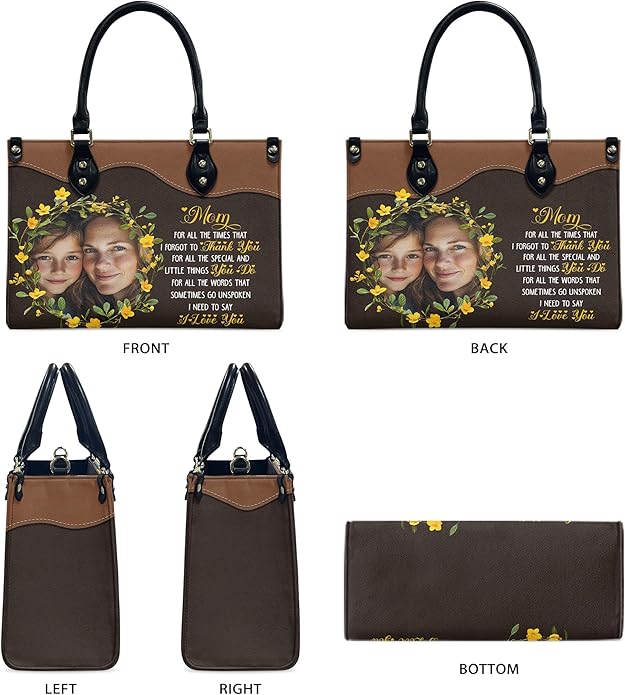 THUYPT Personalized Birth Flower Leather Bag for Mom, Women Faux Leather Handbags with Ziplock, Mother's Day Gifts