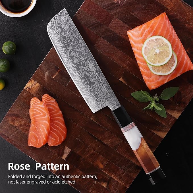 FINDKING 7 Inch Nakiri Vegetable Knife, Japanese Usuba Chef's Knife, Perfect for Home Cooking (BLACK-ROSE Series)