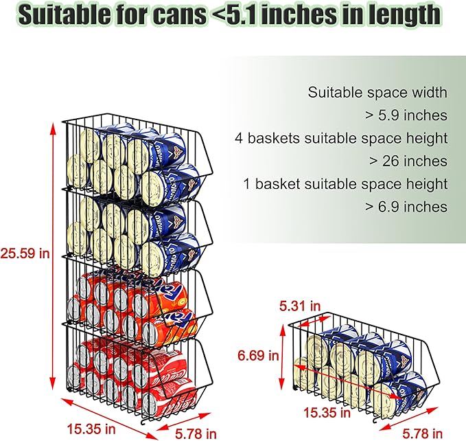 Soda Can Organizer Stackable 4 Tier Can Organizer for Pantry Drink Organizer for Pantry Can Storage Organizer Pantry Can Dispenser for Pantry Can Holders for Pantry(L 15.35in X W 5.78in X H 25.59in)
