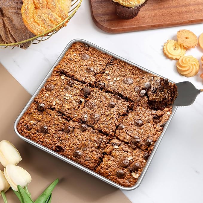 LIANYU 8 x 8 Inch Square Cake Pan, Stainless Steel Baking Lasagna Brownie Bread Pan, Perfect for Birthday Party Wedding, Oven & Dishwasher Safe