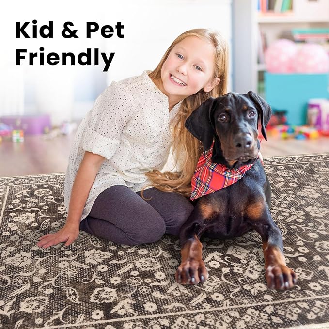 Vintage Washable 2x5 Rug Runner, Rust Brown Red Runners for hallways, Super Soft Kitchen Runner Rug Non Slip, Print Faux Wool Floral Thin Carpet Runner for Entryway Indoor Bedroom