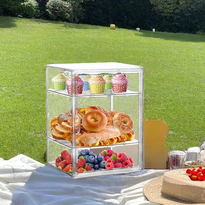 Bread Box for Kitchen Countertop Pastry Display Case 4 Layers Adjustable Clear Bread Storage Container with Magnetic Door Bread Box Bakery Display Case Bread Holder 2 Pack