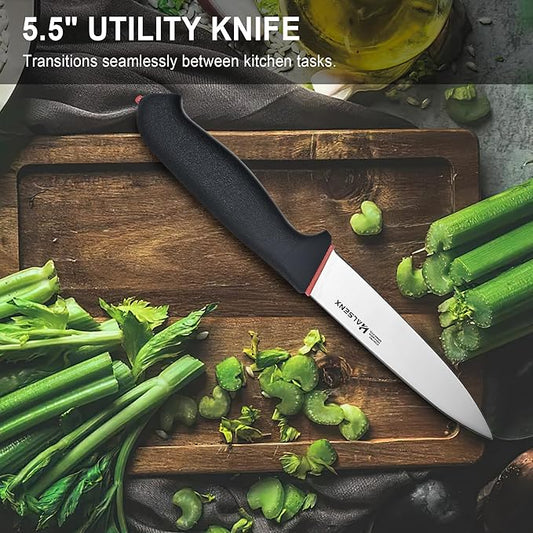 5.5" Utility Knife, High Carbon German Steel Sharp Blade With Non-Slip Softgrip Handle, Multi-Purpose Paring Knife for Fruits, Vegetables & Meat