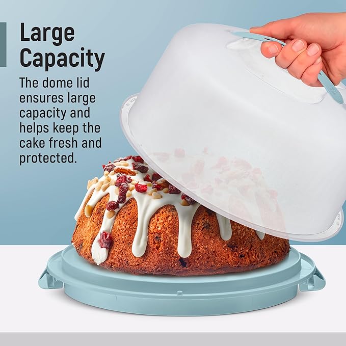 Tribello Extra Large Cake Storage Container, Cake Carrier With Handle Holds Cake 12 X 12 X 5 (Blue)