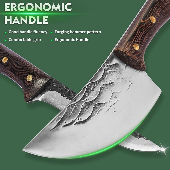 FULLHI Butcher Knife Set with Kitchen Shears, Hand Forged Chef Boning Knife With Scissors High Carbon Steel Carving Fish Chef Knife For Kitchen, Camping, BBQ