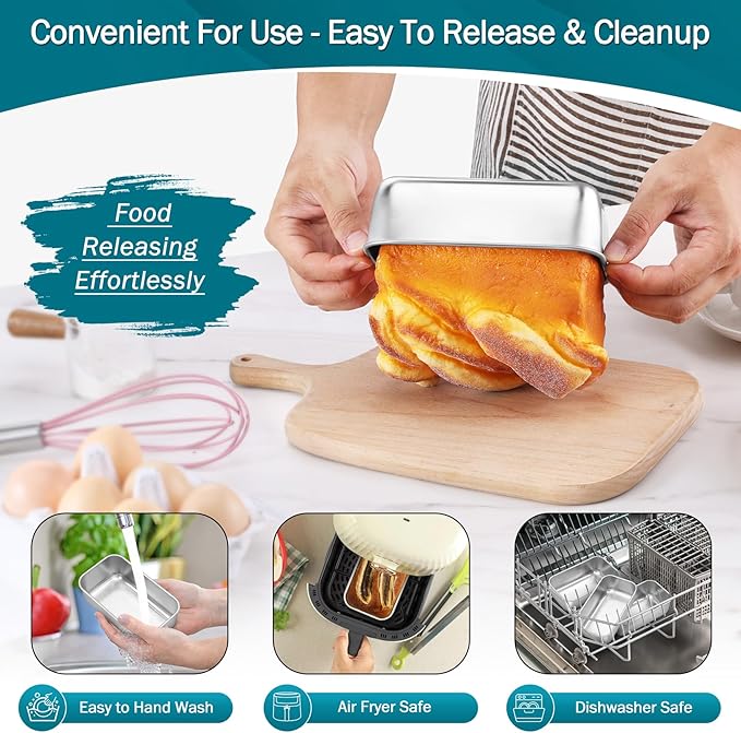 TeamFar Mini Loaf Pan, 8 PCS Stainless Steel Loaf Pans for Baking Bread, 6.3 x 3.5 Inch Bread Baking Pan for Homemade Bread, Meatloaf, Cake and Brownies, Non-Toxic, Oven & Dishwasher Safe