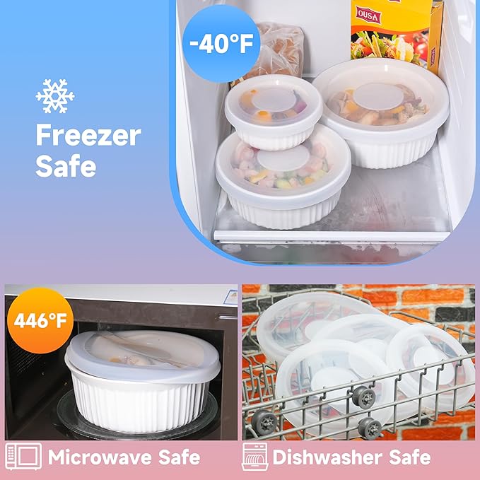 Silicone Lids for CorningWare 16-Ounce & 24-Ounce & 1.5 Quart Round Dish and 2-1/2-Quart Oval Casserole Dish, 4 Pack Reusable Covers (Dish not Included) Dishwasher & Microwave & Freezer Safe
