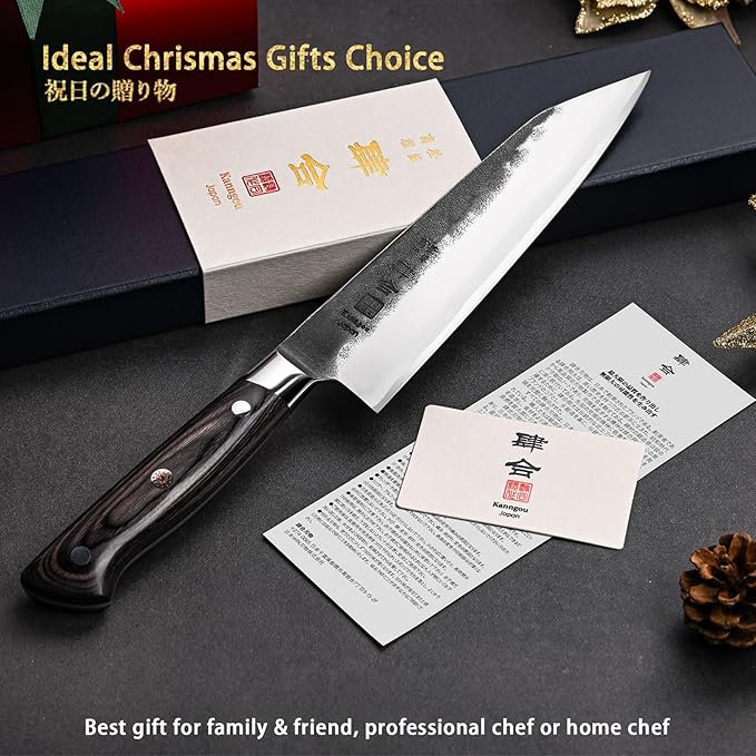 Chef Knife, Black Forged Japanese Kitchen Knife with High Carbon Stainless Steel and Full Tang Pakkawood Handle, Christmas Gift with Premium Box (8.27 Inch Kiritsuke Knife)