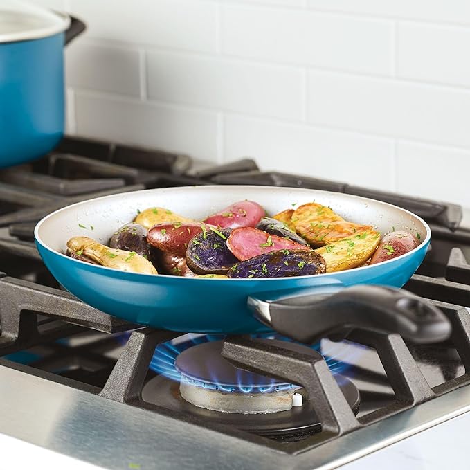 Farberware 20361 Dishwasher Safe Nonstick Cookware Set / Pots and Pans Set - 15 Piece, Blue