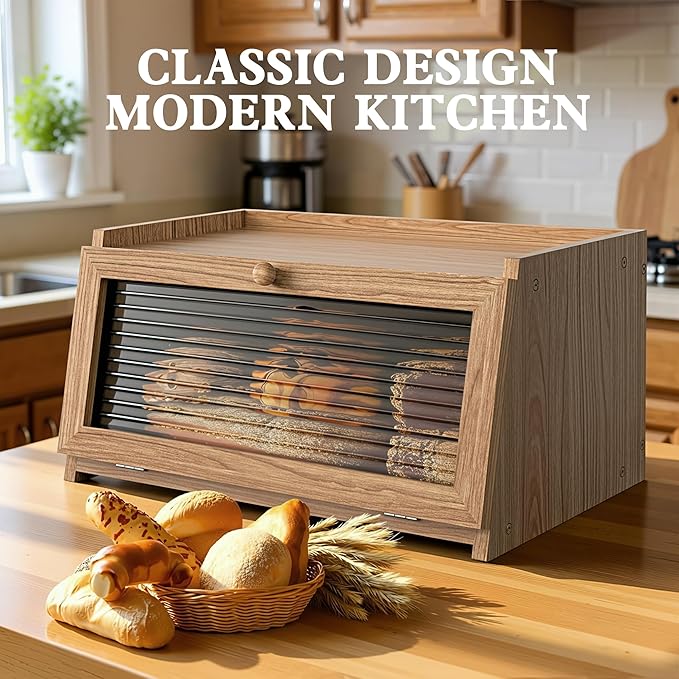 Bread Box for Kitchen Countertop Large Bread Box Farmhouse Bread Container Bread Storage with Window Bread Holder