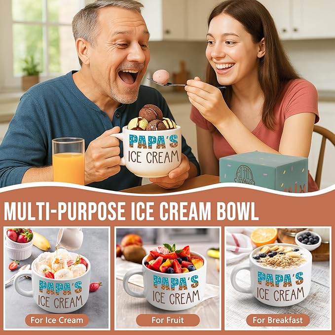 YEUYUQIU Papa Gifts for Grandpa - Christmas Gifts for Papa from Granddaughter Grandson, Ideal Birthday Gift for Grandpa - Papa's Ice Cream Bowl Shovel Set Present for Birthday Fathers Day Christmas
