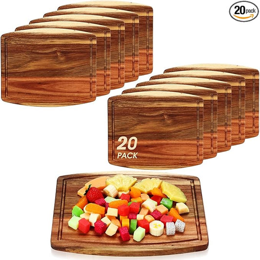 Kigley 20 Pcs Acacia Wood Cutting Boards Bulk for Laser Engraving Wooden Dinner Plates with Groove Chopping Charcuterie Board Carving Tray for Housewarming Party Gifts (10 x 12 Inch)