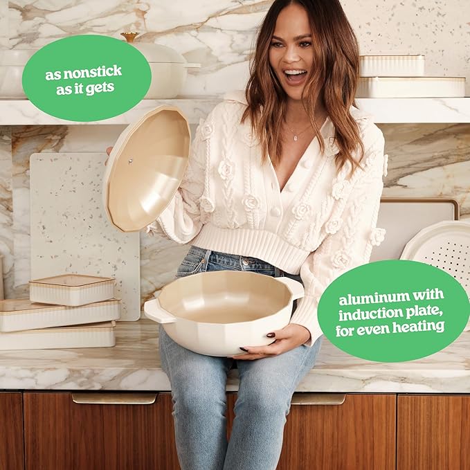 The Perfect Pan 5.3 Qt Dutch Oven Pot with Lid by Cravings by Chrissy Teigen | Lightweight Nonstick Everyday Pan with Steamer/Strainer Insert, Oven Safe