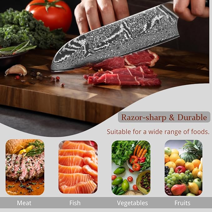 Wakoli NIT Santoku Knife – 7.1-Inch Professional Damascus Kitchen Knife | 67-Layer VG10 Core Steel Blade | Ergonomic G10 Handle | High-Performance Japanese-Style Chef’s Knife in Gift Box