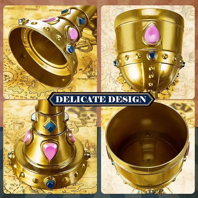 Suclain 20 Pcs Medieval Molded Crown Goblets 8 oz Gold Jeweled chalice Vintage Plastic Goblet King Queen Party Chalice Medieval Party Decorations for Carnival Drinking Supplies