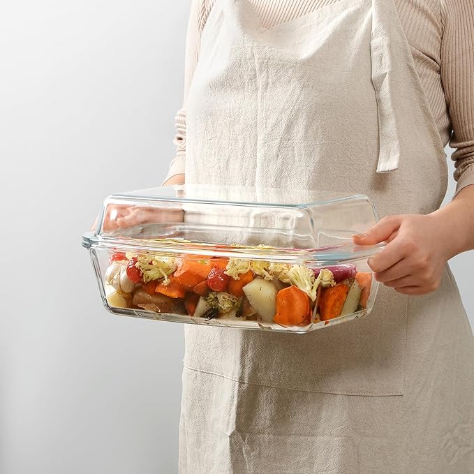 NUTRIUPS 3.0L Large Glass Baking Dish, Rectangular Glass Casserole Dish With Lid, Deep Bakeware for Oven Safe