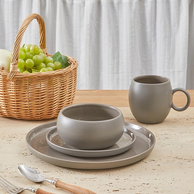 Bico Reactive Glaze Dark Grey 17oz Stoneware Round Mugs Set, Set of 2, Microwave and Dishwasher Safe, for Coffee, Hot Chocolate, Milk