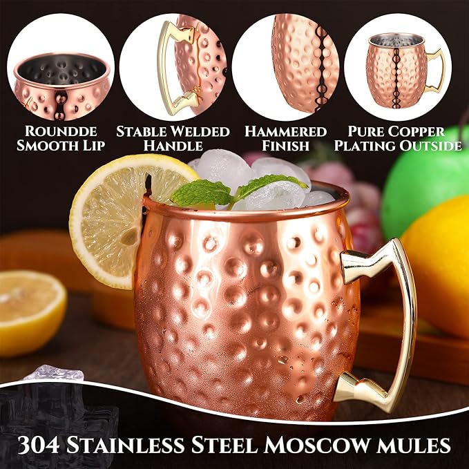 24 Pack Moscow Mule Mugs Set Copper Cups Bulk Stainless Steel Moscow Mule Cups Tarnish Resistant Hammered Finish Chilled Coffee Mugs for Cocktail Wedding Gift Drinkware(12 oz)