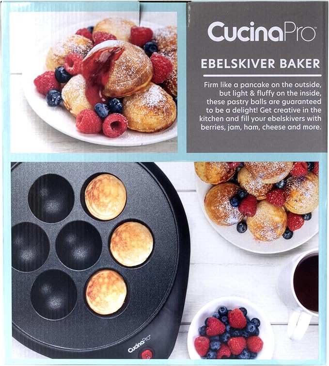 Ebelskiver Maker- Electric Non-stick Baker for Making Takoyaki, Ebelskiver or Octopus Balls, Aebleskivers, Donut Holes & Cake Pops, Unique Danish Mini Pancakes or Dessert Treat- Baking Gift for Her