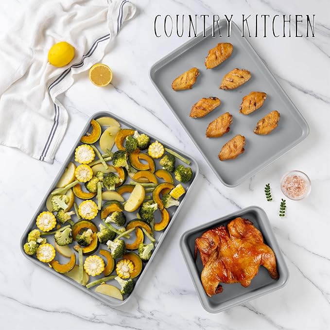 Country Kitchen Nonstick Stackable Bakeware Set - Durable, Easy Release Baking Set, Denim, 13 Pcs
