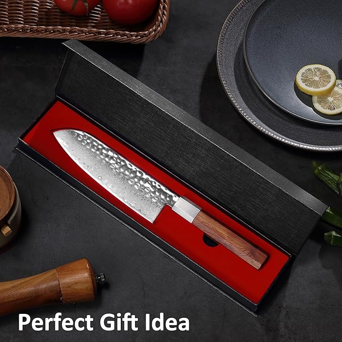 YOTSUBA 7 inch Damascus Japanese Santoku Chef Knife,High Carbon Stainless Steel Kitchen Knife,Professional Santoku Knives with Durable Ergonomic Wood Handle