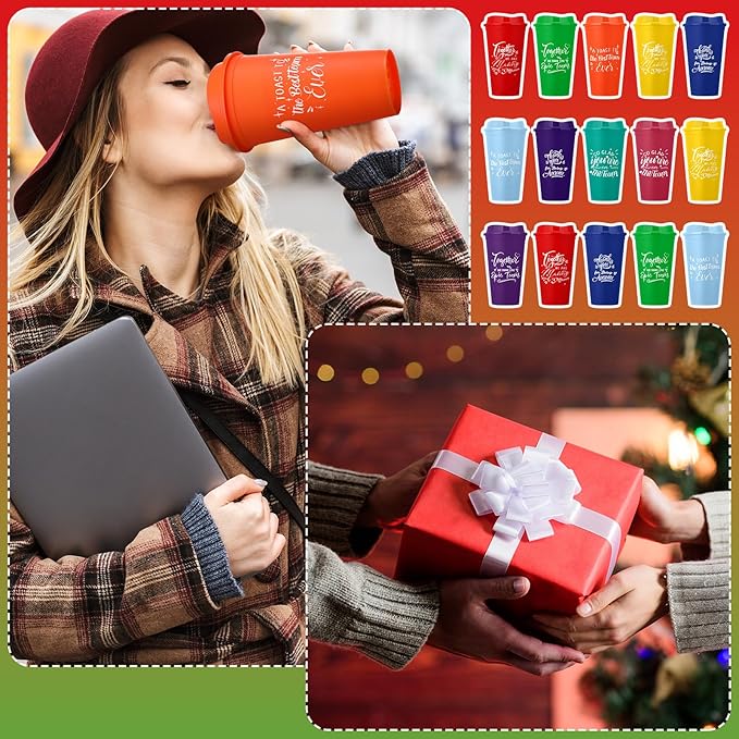 Pickmesh 15 Pcs Employee Appreciation Gifts Christmas Thank You Gift for Team Building 16 oz Teacher Plastic Coffee Cup with Lid Inspirational Travel Tumbler for Coworker Staff Pastor (Bright Color)