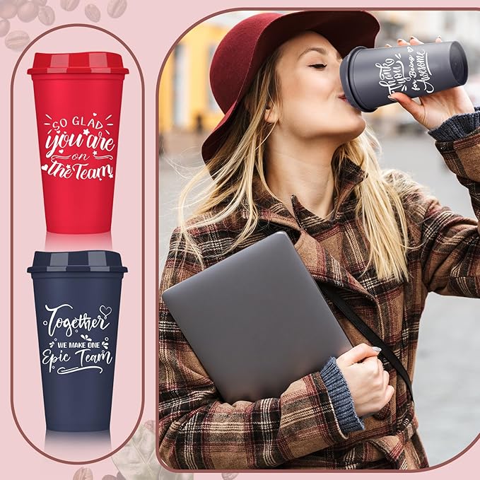 Pickmesh 60 Pcs Employee Appreciation Gifts Christmas Thank You Gift for Team Building 16 oz Teacher Plastic Coffee Cup with Lid Inspirational Travel Tumbler for Coworker Staff Pastor (Colorful)