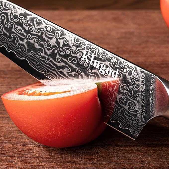 KINGOD Santoku 5 inch Chef Knife, Small Kitchen Knife, High Carbon Stainless Steel with VG10 Core, Ergonomic Wood Handle, Home or Restaurant