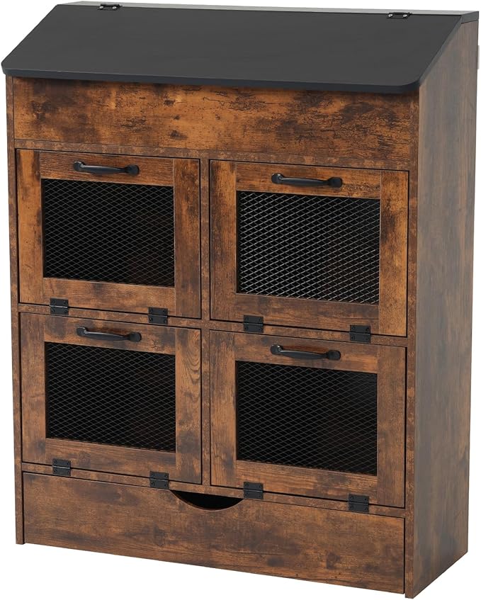 Verano Garden Large Potato Storage Bin, Wooden Bread Box with Lid, Potato and Onion Storage Bin with 4 Mesh Doors & Removable Drawer, Fruit and Vegetable Storage Rack for Kitchen (Rustic Brown, 31.5")