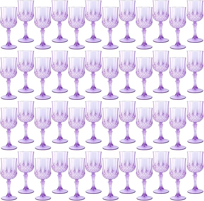 Plastic Wine Glasses,Plastic Goblets Vintage Style Cordial Drinking Glasses for Wedding Reception, Grand Event Party Supplies (48, Purple)