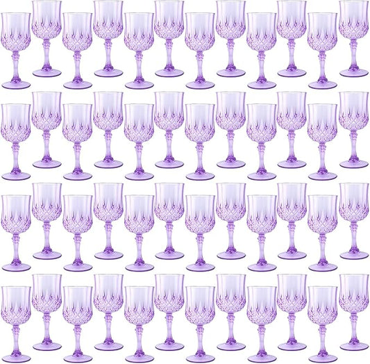 Plastic Wine Glasses,Plastic Goblets Vintage Style Cordial Drinking Glasses for Wedding Reception, Grand Event Party Supplies (48, Purple)