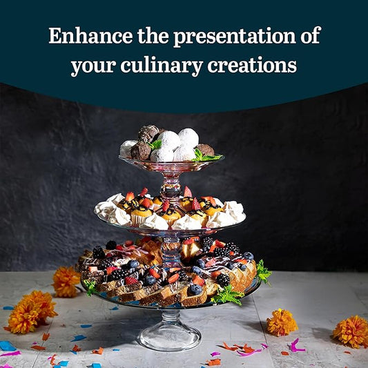 Libbey Selene 3 Tier Serving Stand Set, Elegant, Curvy Style Glass Dessert Stand, Dishwasher Safe 3 Tiered Dessert Stand for Fruit and Candy bowls