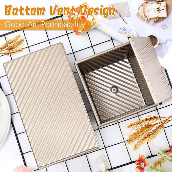 4 Pcs Pullman Loaf Pan with Lid,Bread Loaf Pan,0.5LB/1LB Dough Capacity Pullman Bread Pan, Non-Stick Carbon Steel Sandwich Bread Pans,Toast Box for Sandwich,Bread,Sourdough