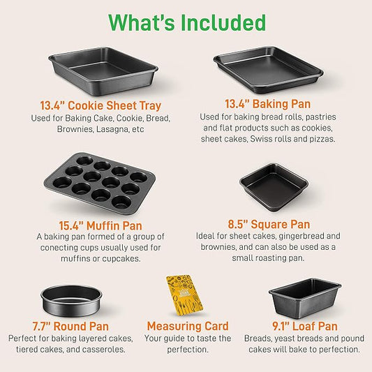 NutriChef Stackable Non-Stick Baking Pans Set – Carbon Steel Bakeware Set w/ Cookie Sheet, Muffin & Loaf Pan, Double Coated for Easy Release, Oven & Dishwasher Safe, Resists Warping, – Easy to Clean