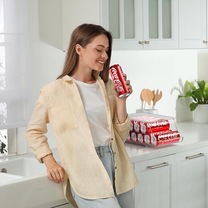 Sorbus Skinny Soda Can Organizer for Refrigerator - Stackable Slim Can Holder Dispenser with Lid for Fridge, Pantry, Freezer - BPA-Free, Clear Design, Drink Organizer for Fridge (2-Pack)