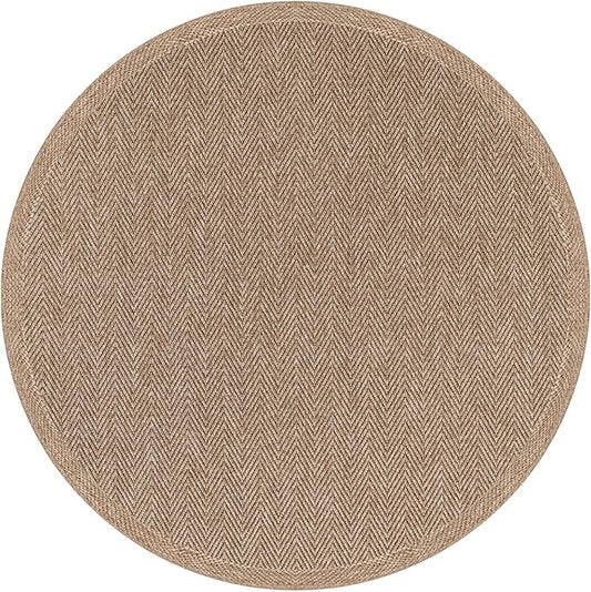 CAMILSON Easy Jute Round Rug 6ft Indoor Outdoor Natural Color Fiber Area Rugs for Living Room Patio and Kitchen Rug Herringbone Woven Design Easy-Cleaning Washable Outside Carpet Alfombras (6 Round)
