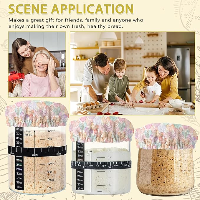 Sourdough Starter Jar Covers,5-Pack Reusable Pastel Pink Heart Cloth Lids for 3-4 Inch Jars,Ideal for Kombucha Kefir or Cheese Fermentation