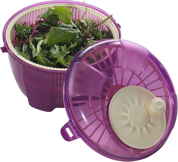 Mabel Home Salad Spinner, Salad Tosser and Mixer, 5,5 Quart, Vegetable Spinner -EXTRA Salt&Pepper Shaker inc. (Purple)