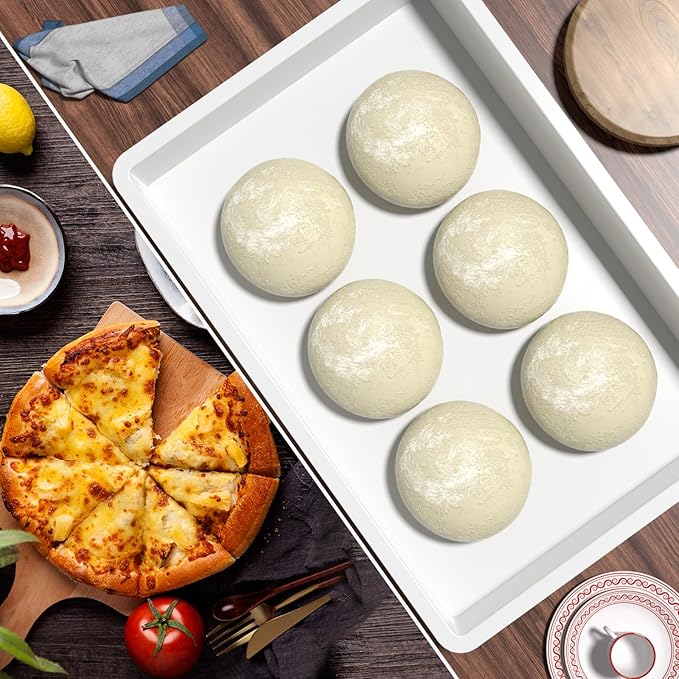 Zopnny 4 Packs Plastic Stackable Pizza Dough Proofing Box with Lid, Pizza Dough Tray, White