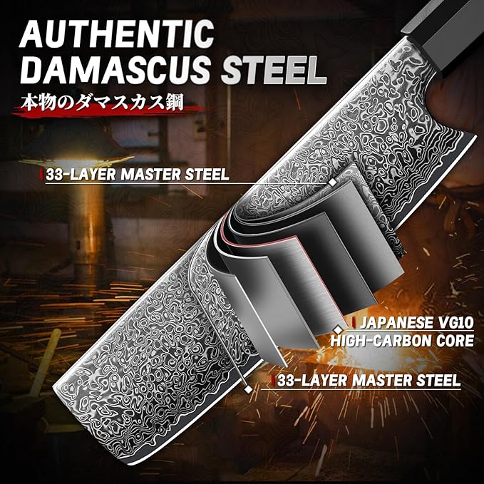TIVOLI Damascus Nakiri Knife, Hand-ground Sharp Edge Meat Cleaver Kitchen Knives with 67-Layer Hand-Forged VG10 High Carbon Steel for Chopping Vegetable, Octagonal Handle,GIft for Dad,Mom