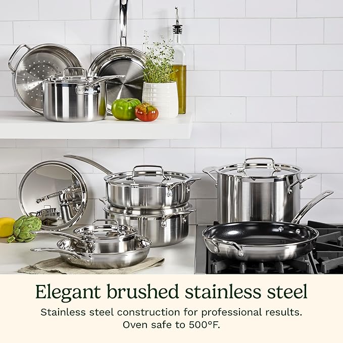 Cuisinart 15 Piece Cookware Set, MultiClad Pro Triple Ply, Silver, MCP-15N