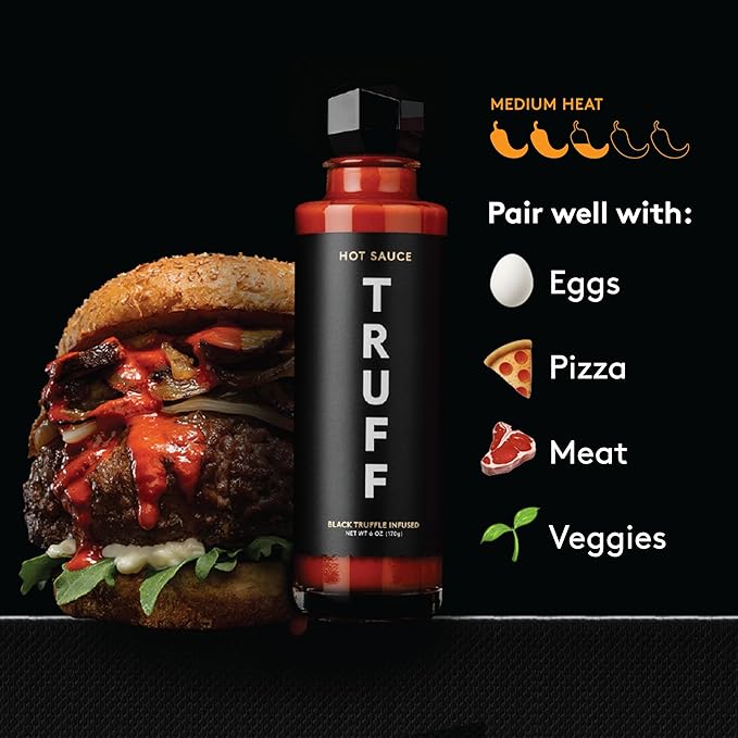 TRUFF Hot Sauce and Hotter Sauce 2-Pack Bundle, Gourmet Hot Sauce Set, Black Truffle and Chili Peppers, Gift Idea for The Hot Sauce Fans (Black/Red, 6 oz, 2 Count)