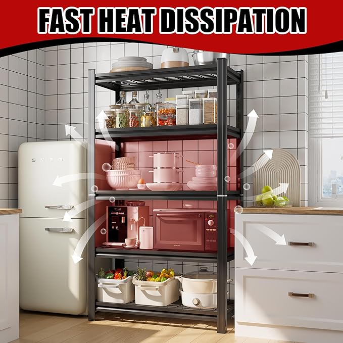 Wire Storage Shelving Unit, 5 Tier Adjustable Metal Shelves, Kitchen Shelves Metal Organizer Wire Rack, Industrial Utility Shelf Rack for Kitchen, Laundry Room, Pantry, Warehouse