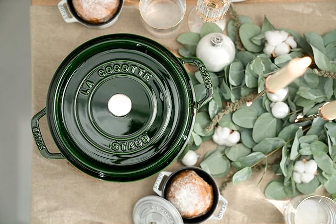 STAUB 1003969 Cast Iron Roaster/Cocotte, Round, 22 cm, 2.6 L, Basil/Green