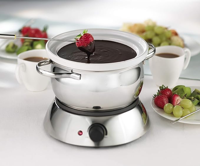 Trudeau 0829020 Alto 3-in-1 Electric Fondue Set for Chocolate and Cheese, 11-Piece with Forks Included, Stainless Steel