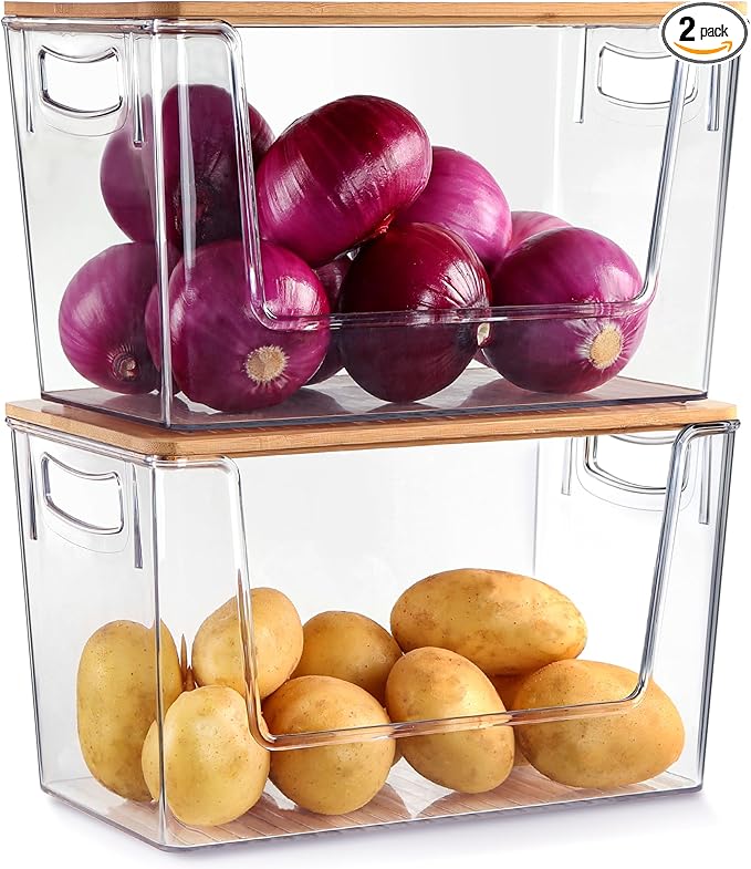 2 PACK Pantry Organizers and Storage Stackable Kitchen Countertop Organizers for Onion, Potato, Garlic, Fruit, Produce, Vegetable