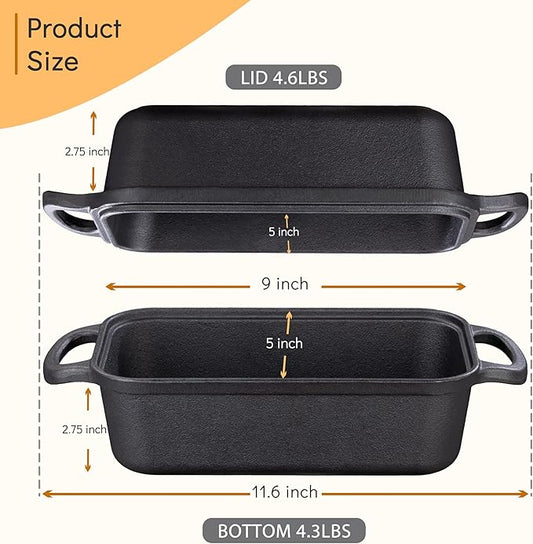 GRMImosa 2 in 1 Cast Iron Bread Loaf Pan with Lid, Loaf Pans for Baking Bread, Even Heat Distribution for Meatloaf, Homemade Bread