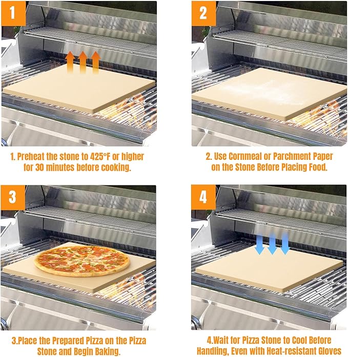 Extra Large Pizza Stone 18 Inch, Rectangular Pizza Grilling/Baking Stone 18" x 18", Industrial Commercial Oven Stone, Ideal for Grilling Baking Several Pizzas Bread - Includes Scaper