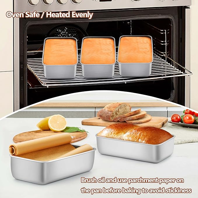 LIANYU 3 Pack Loaf Pans for Baking Bread, 9x5 Inch Bread Loaf Tin Pan, Stainless Steel Meatloaf Baking Bread Tin for Homemade Banana Bread, Dishwasher Safe